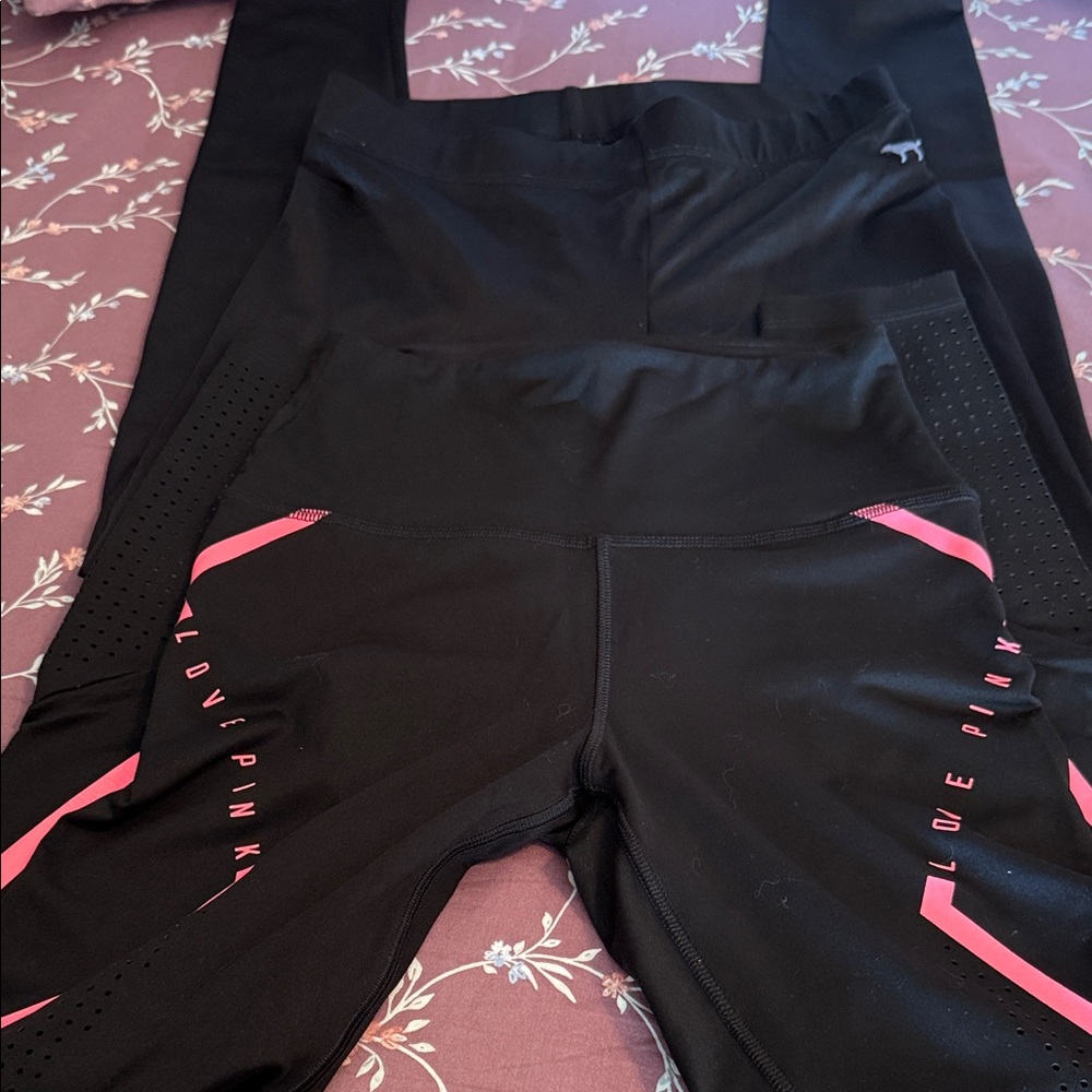 Like New Victorias Secret two Pairs of Black and Pink & Black Women's Leggings